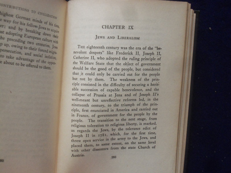 1920 JEWISH CONTRIBUTIONS TO CIVILIZATION HARDCOVER BOOK -JOSEPH JACOBS- KD 8845