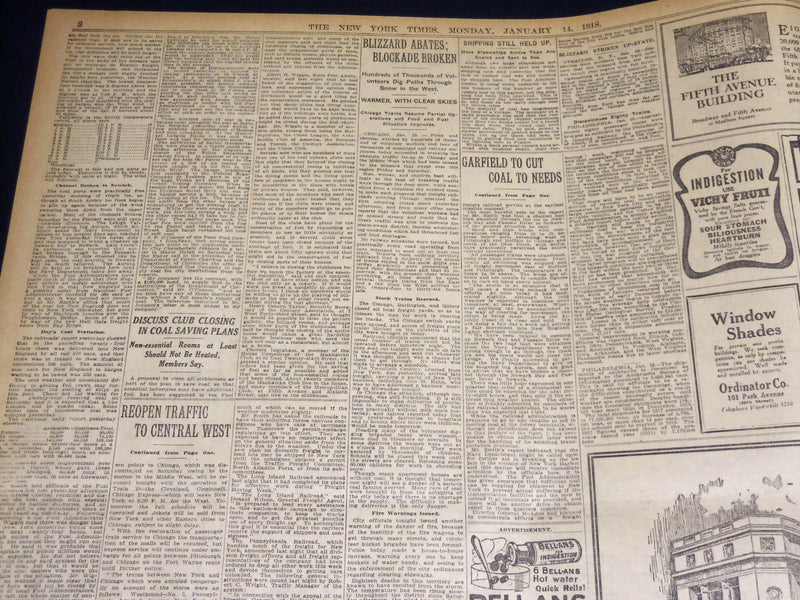 1918 JANUARY 14 NEW YORK TIMES - AMPLE COAL FOR CITY'S NEED - NT 7923