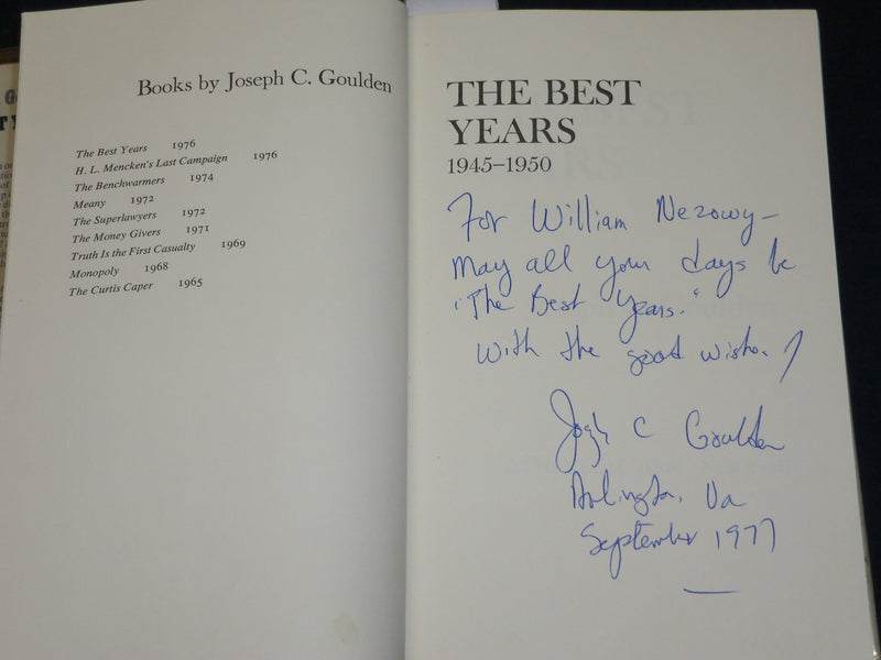 1976 THE BEST YEAR 1945-1950 HARDCOVER BOOK INSCRIBED BY JOSEPH GOULDEN - D 437