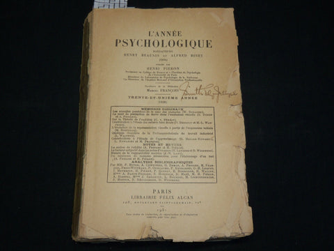 1931 L'ANNEE PSYCHOLOGIQUE FRENCH MAGAZINE BY HENRI PIERON - J 6574