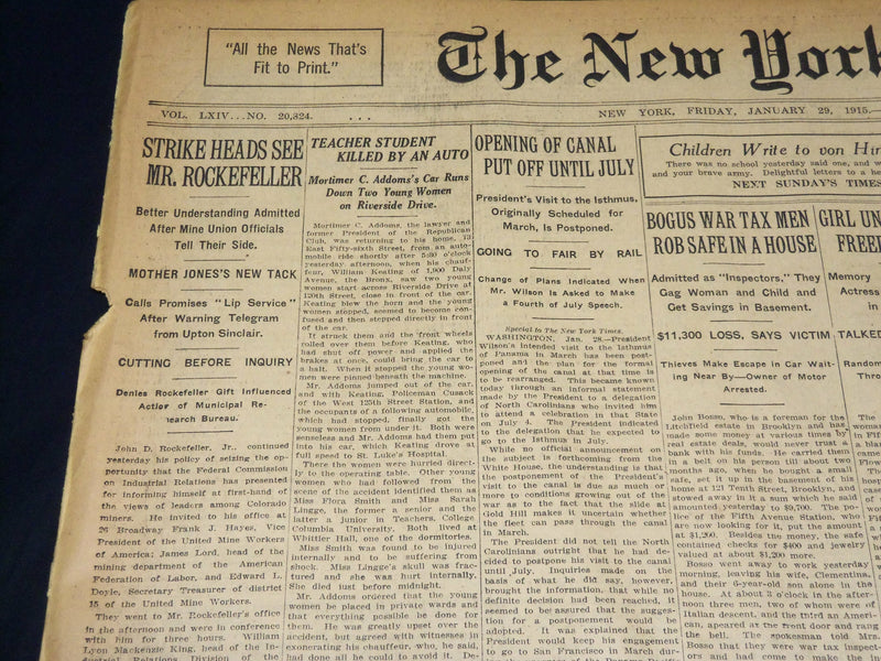 1915 JANUARY 29 NEW YORK TIMES - STRIKE HEADS SEE MR. ROCKEFELLER - NT 7827