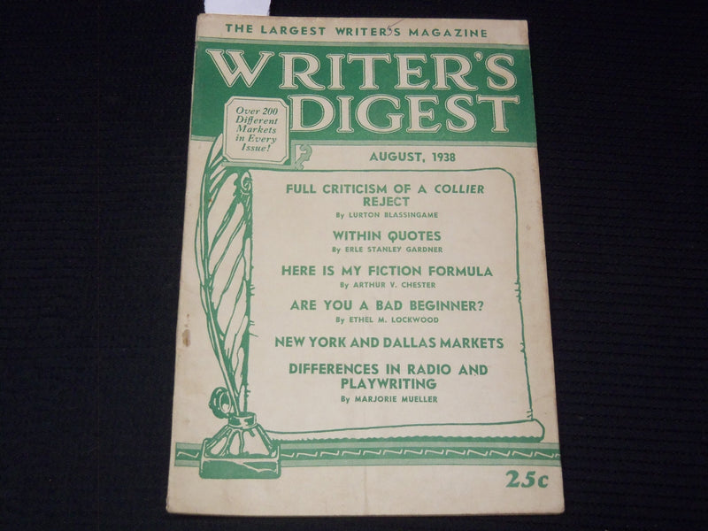 1938 AUGUST WRITER'S DIGEST MAGAZINE - ERLE STANLEY GARDNER - K 1032