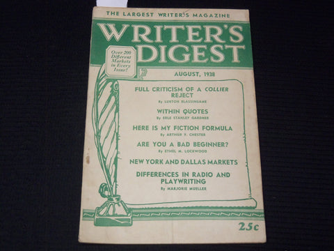 1938 AUGUST WRITER'S DIGEST MAGAZINE - ERLE STANLEY GARDNER - K 1032