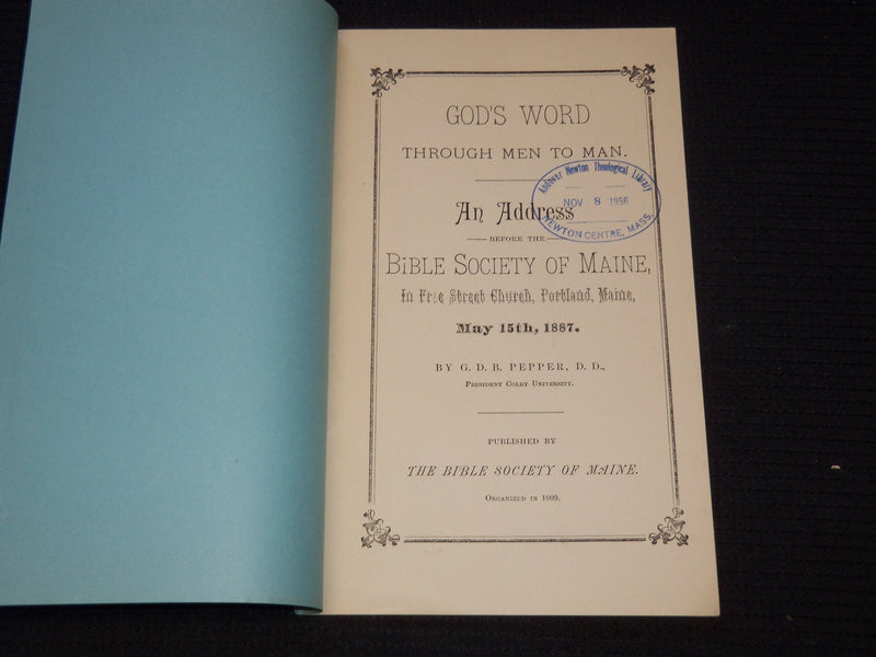 1887 BIBLE SOCEITY OF MAINE AN ADDRESS BY G. D. B. PEPPER - J 7544