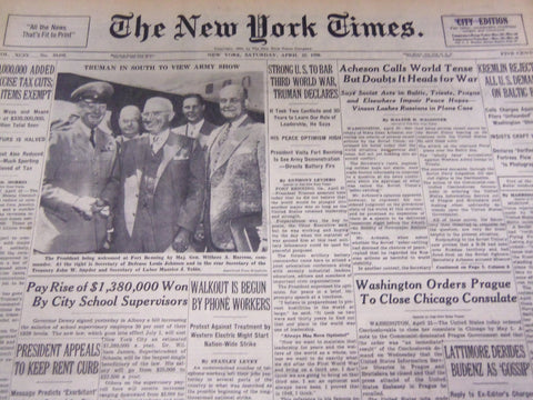 1950 APRIL 22 NEW YORK TIMES - ACHES CALLS WORLD TENSE - NT 4735