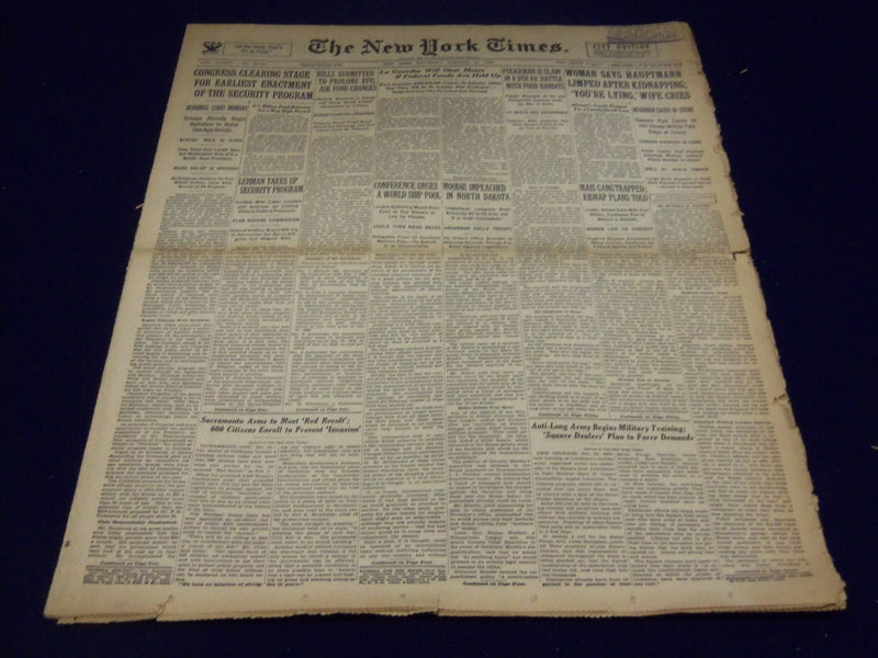 1935 JAN 19 NEW YORK TIMES WOMAN SAYS HAUPTMANN LIMPED AFTER KIDNAPPING- NT 1944