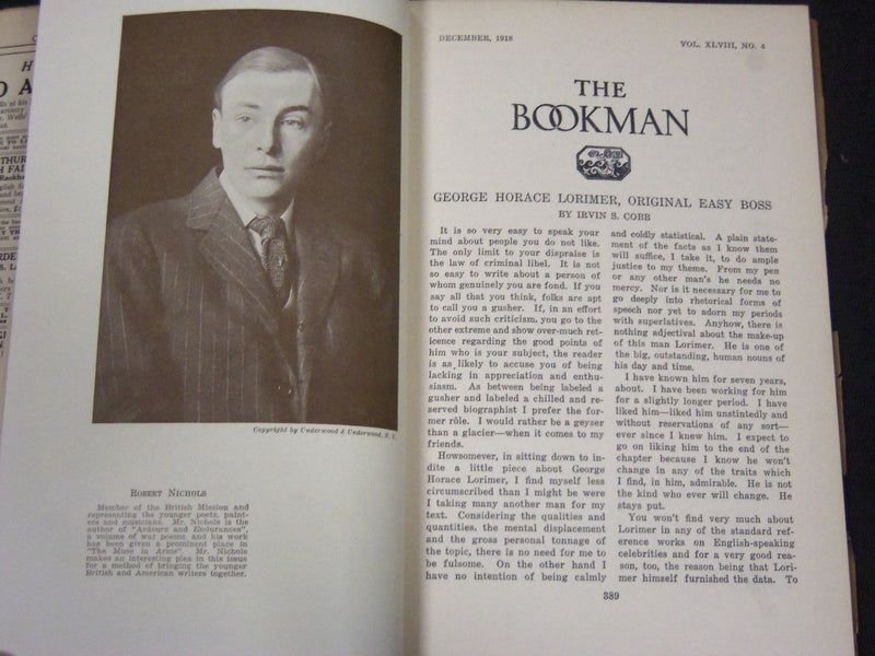 1918-1919 THE BOOKMAN MAGAZINE LOT OF 8 ISSUES -STORIES & ILLUSTRATIONS- WR 76
