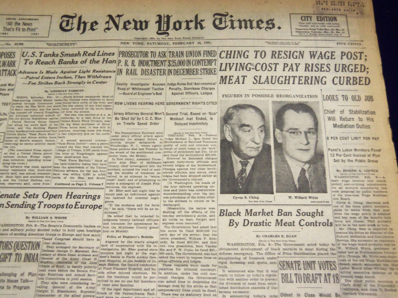 1951 FEBRUARY 10 NEW YORK TIMES - CHING TO RESIGN WAGE POST - NT 1994
