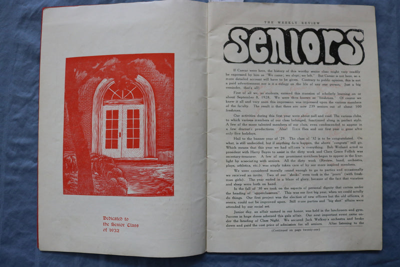 1932 SENIOR ISSUE HAMILTON HIGH SCHOOL WEEKLY REVIEW - OHIO - SOFTCOVER - K 310