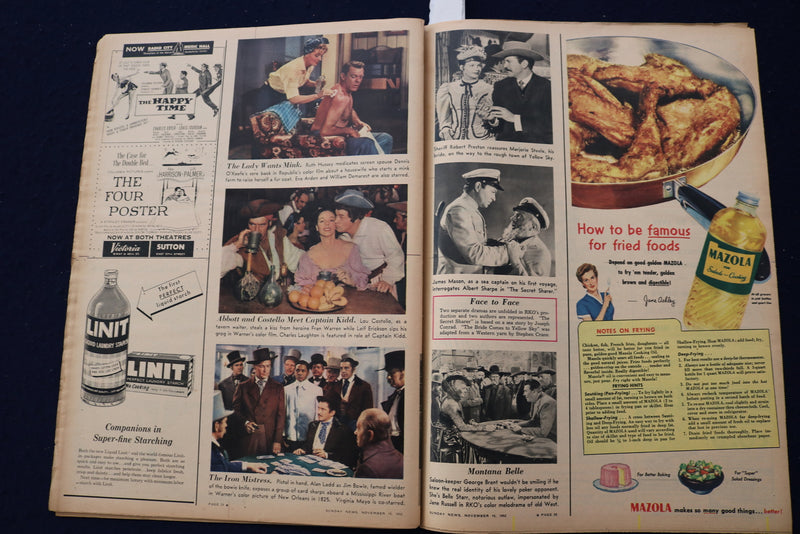 1952 NOV 16 SUNDAY NEWS PICTURE NEWSPAPER -RAY BOLGER-DORIS DAY-MOVIES - E 22771