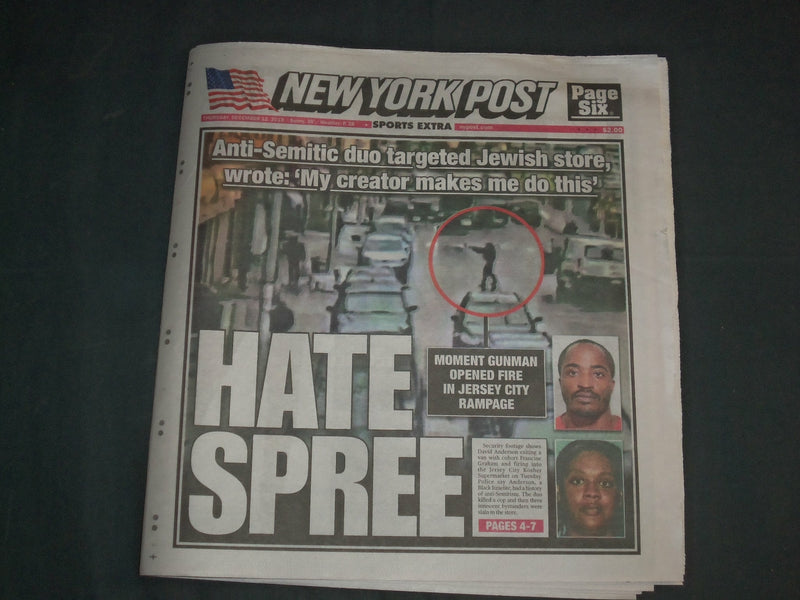 2019 DECEMBER 12 NEW YORK POST NEWSPAPER - ANTI-SEMITIC DUO KILLING-JERSEY CITY