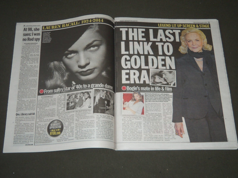 2014 AUG 13 NY DAILY NEWS NEWSPAPER - ROBIN WILLIAMS HANGED - BACALL - NP 2550
