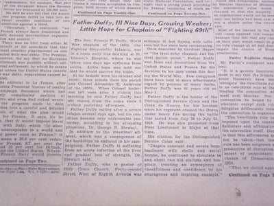 1932 JUNE 26 NEW YORK TIMES - FATHER DUFFY GROWING WEAKER, LITTLE HOPE - NT 4986