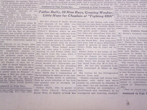 1932 JUNE 26 NEW YORK TIMES - FATHER DUFFY GROWING WEAKER, LITTLE HOPE - NT 4986