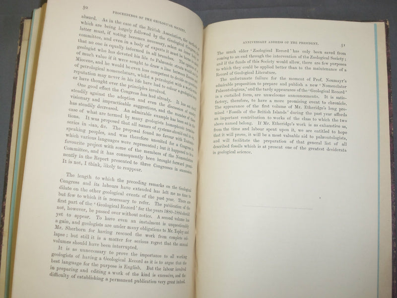 1889 GEOLOGICAL SOCIETY OF LONDON ANNIVERSARY MEETING ADDRESS - J 4918