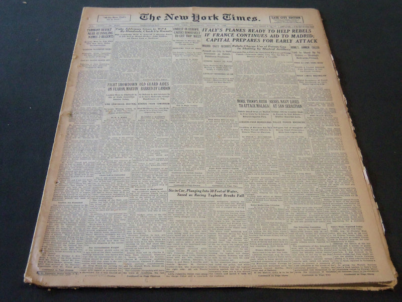 1936 AUGUST 19 NEW YORK TIMES - ITALY'S PLANES READY TO HELP REBELS - NT 6721
