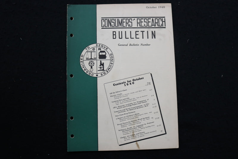 1940 OCTOBER CONSUMERS' RESEARCH BULLETIN MAGAZINE - SP 4179K
