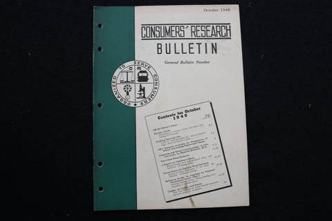 1940 OCTOBER CONSUMERS' RESEARCH BULLETIN MAGAZINE - SP 4179K