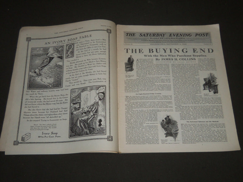 1908 SEPTEMBER 5 THE SATURDAY EVENING POST MAGAZINE - ILLUSTRATED COVER - SP 848