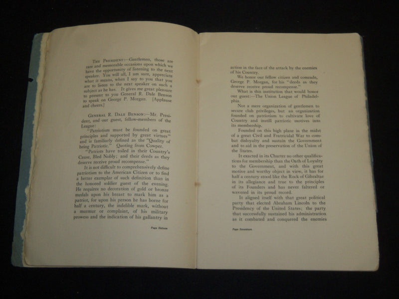 1915 FEBRUARY 20 GEORGE P. MORGAN RECEPTION REPORT SOFTCOVER BOOK - J 5300
