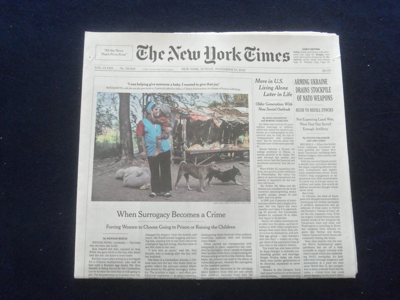 2022 NOVEMBER 27 NEW YORK TIMES- ARMING UKRAINE DRAINS STOCKPILE OF NATO WEAPONS