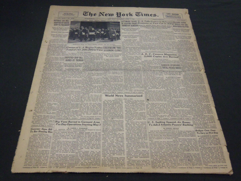 1950 APRIL 1 NEW YORK TIMES - AEC CENSURS MAGAZINE, 3,000 COPIES BURNED- NT 4641