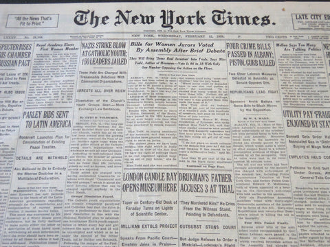1936 FEB 12 NEW YORK TIMES RAG EDN- NAZIS STRIKE BLOW AT CATHOLIC YOUTH- NT 6717