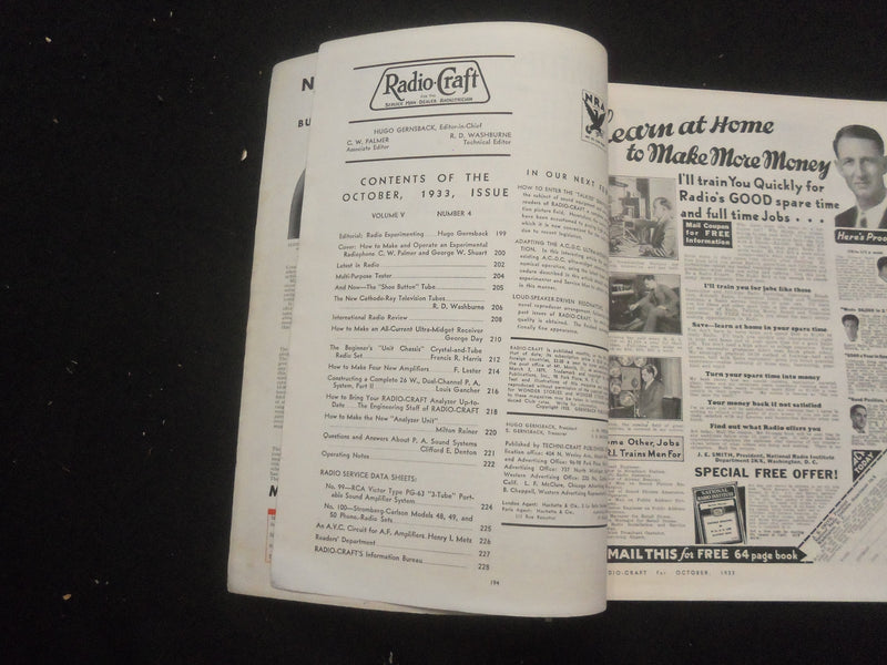 1933 OCTOBER RADIO-CRAFT MAGAZINE - HOW TO MAKE EXPERIMENTAL RADIOPHONE - B 433M