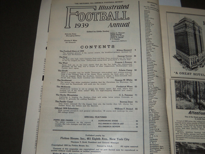 1939 FOOTBALL ILLUSTRATED ANNUAL MAGAZINE - GREAT COVER & PHOTOS - J 2510