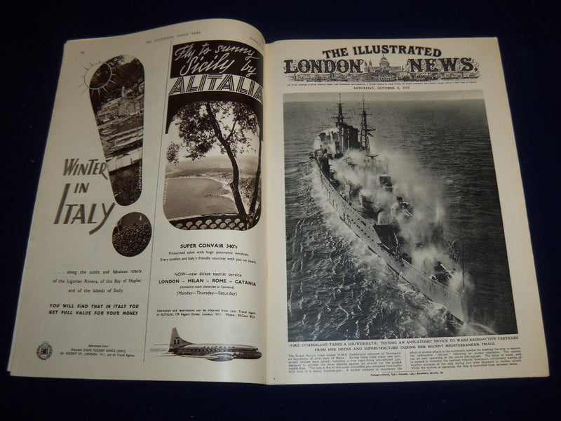 1955 OCTOBER 8 ILLUSTRATED LONDON NEWS MAGAZINE - H. M. S. CUMBERLAND - E 8023