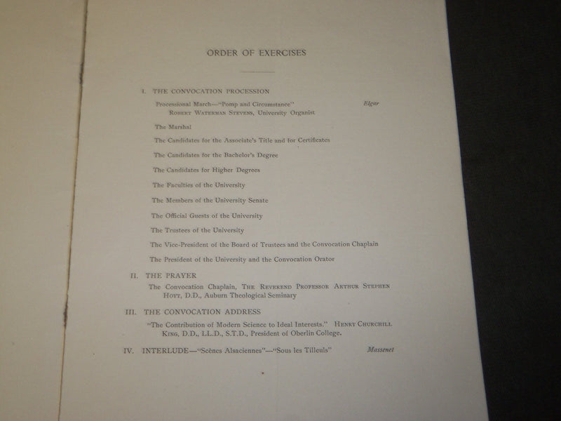 1912 AUGUST 30 UNIVERSITY OF CHICAGO 84TH CONVOCATION PROGRAM - J 3475