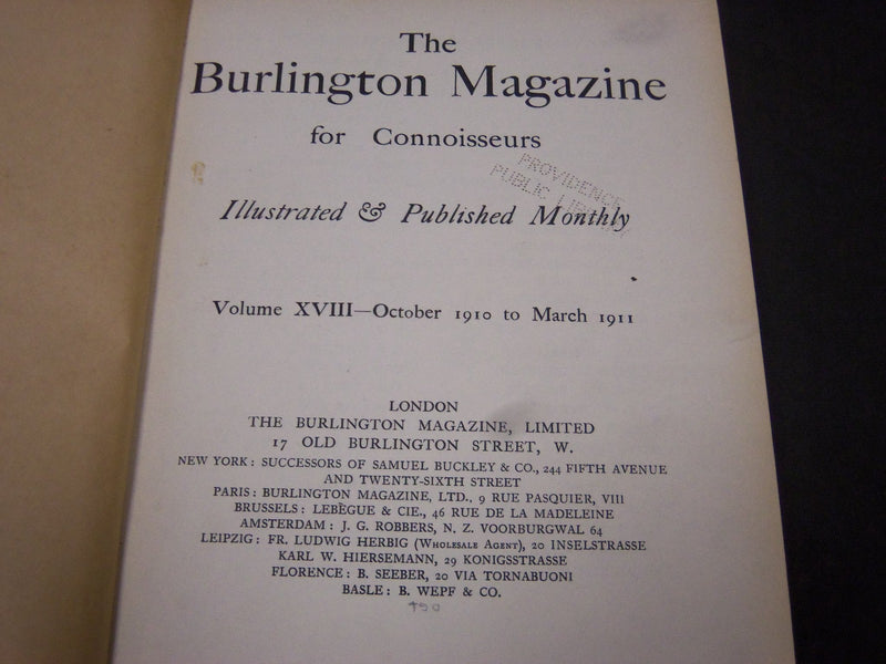 1910 OCTOBER-1911 MARCH THE BURLINGTON MAGAZINE BOUND VOLUME NO. 17 - R 712