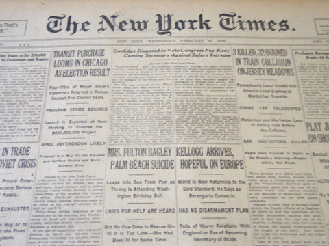 1925 FEBRUARY 25 NEW YORK TIMES - MRS. FULTON BAGLEY PALM BEACH SUICIDE- NT 5448