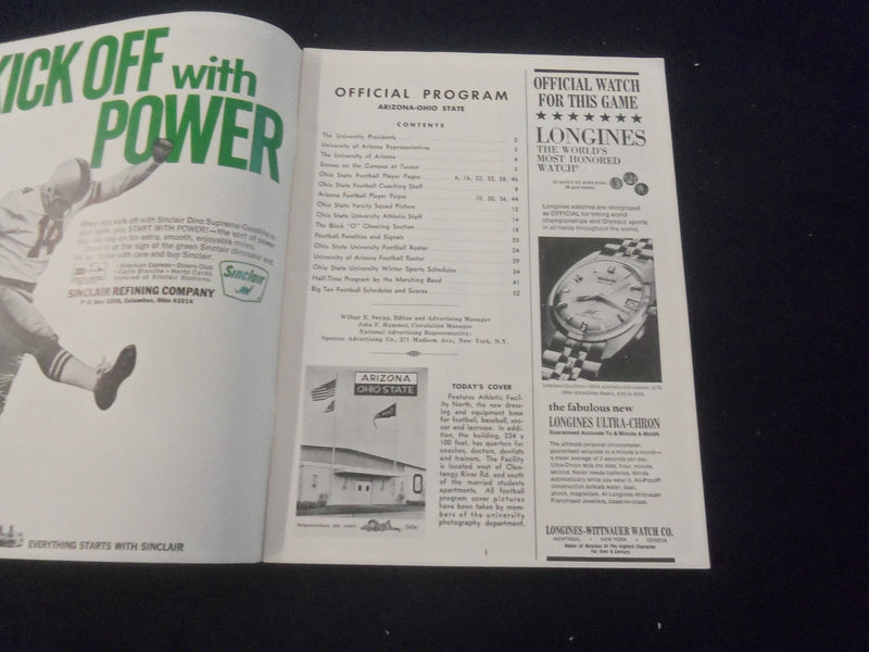 1967 SEPTEMBER 30 FOOTBALL PROGRAM -OHIO STATE UNIV VS UNIV OF ARIZONA- SP 9337A