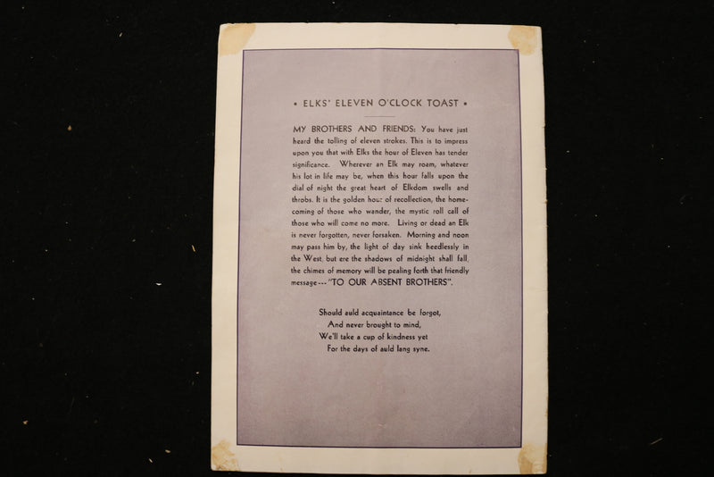 1936 JULY 16 ELKS MOTION PICTURE ELECTRICAL PAGEANT OFFICIAL PROGRAM - K 2457