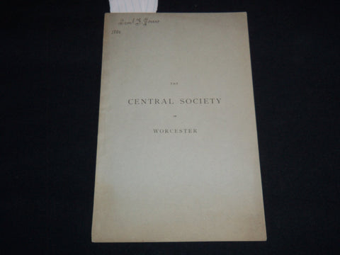 1880 THE CENTRAL SOCIETY IN WORCESTER BOOKLET - HISTORICAL SKETCH - J 8810