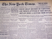 1938 SEPT 20 NEW YORK TIMES - CZECHS DELAY DECISION ON PARTITION, HITLER- NT 612