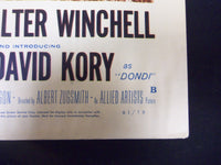 1961 DONDI ORIGINAL MOVIE POSTER -DAVID JANSSEN - PATTI PAGE - DAVID KORY- P 240