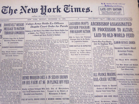 1933 DECEMBER 25 NEW YORK TIMES - ARCHBISHOP ASSASSINATED - NT 5211