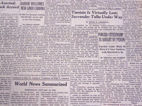 1949 JANUARY 21 NEW YORK TIMES - TIENTSIN IS VIRTUALLY LOST - NT 3193