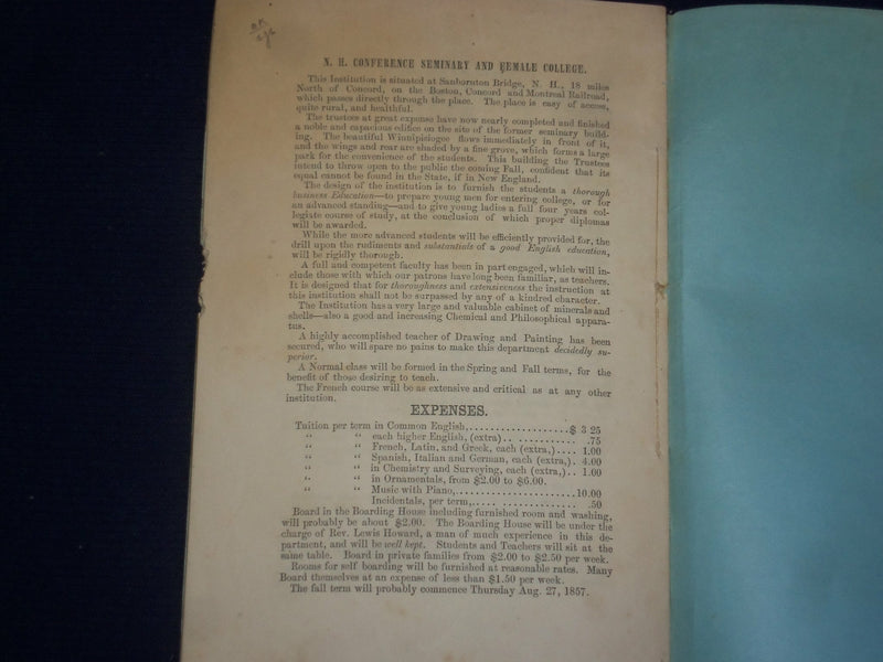 1857 NEW HAMPSHIRE METHODIST EPISCOPAL CHURCH REPORT - J 4602