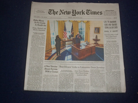2021 JANUARY 29 NEW YORK TIMES - GM TO ABANDON CARS AND TRUCKS USING GAS BY 2035