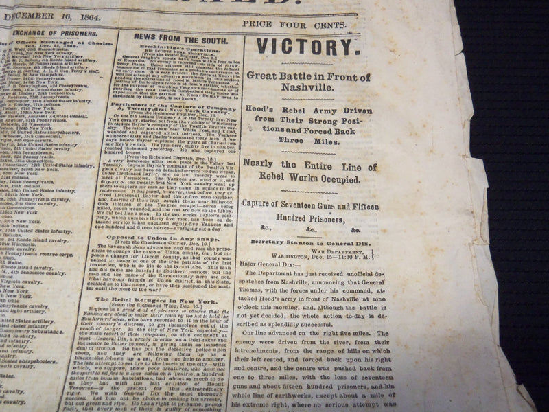 1864 DECEMBER 16 NEW YORK HERALD NEWSPAPER - SHERMAN - NASHVILLE - NP 4252R