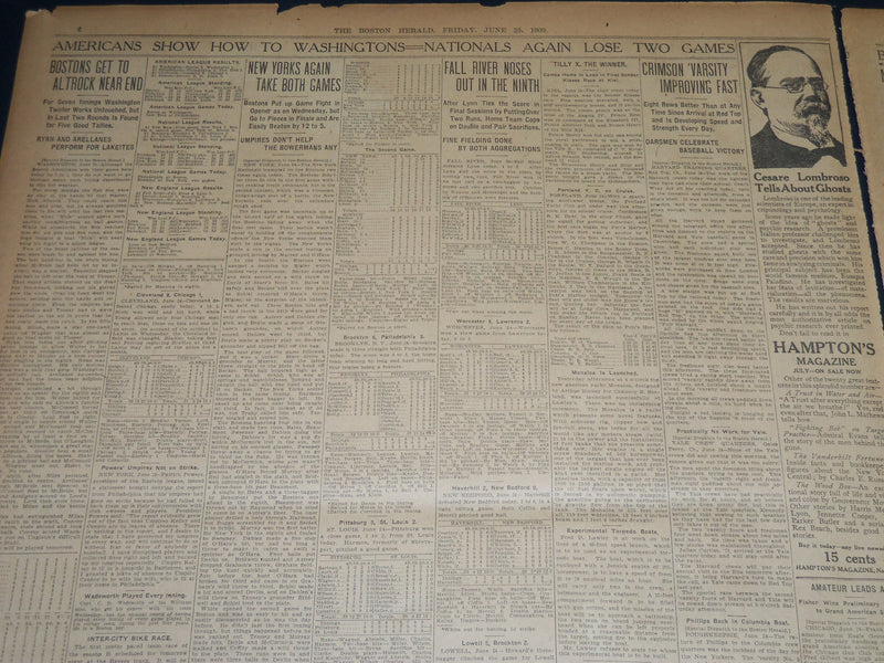 1909 JUNE 25 THE BOSTON HERALD - M'LAUGHLIN GIVES HARVARD WIN OVER YALE - BH 370