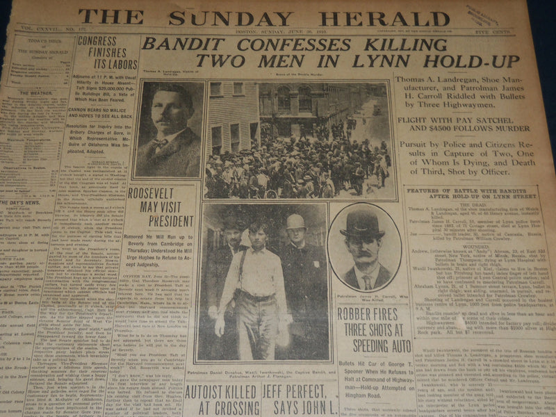1910 JUNE 26 THE BOSTON HERALD - BANDIT KILLS TWO MEN IN LYNN HOLD-UP - BH 343