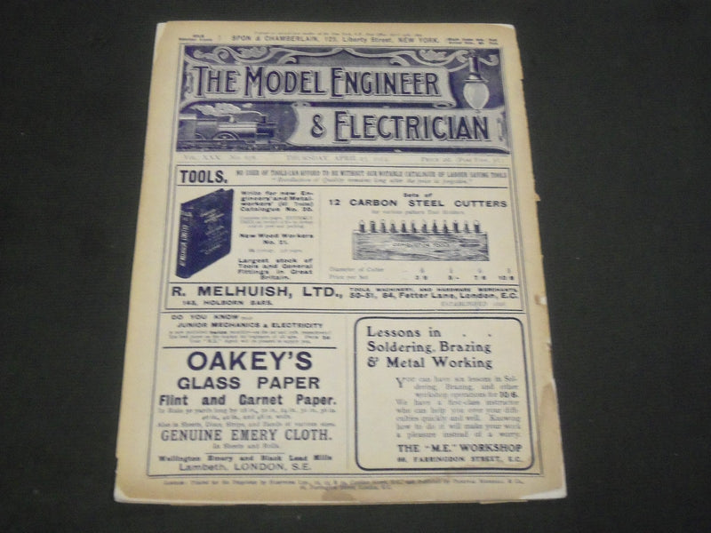 1914 APRIL 23 THE MODEL ENGINEER & ELECTRICIAN MAGAZINE - NICE ADS - ST 4452