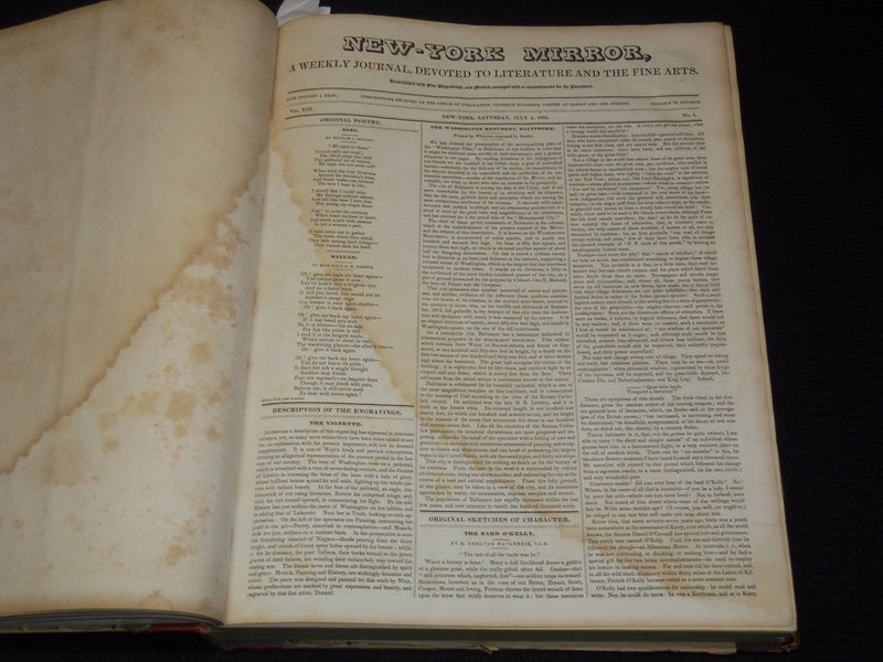 1835-1836 NEW YORK MIRROR AND LADIES GAZETTE BOUND VOLUME - ENGRAVINGS - R 89S