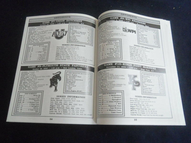 2000 OCTOBER 28 FOOTBALL PROGRAM - COAST GUARD VS PLYMOUTH STATE UNIV - SP 1215L