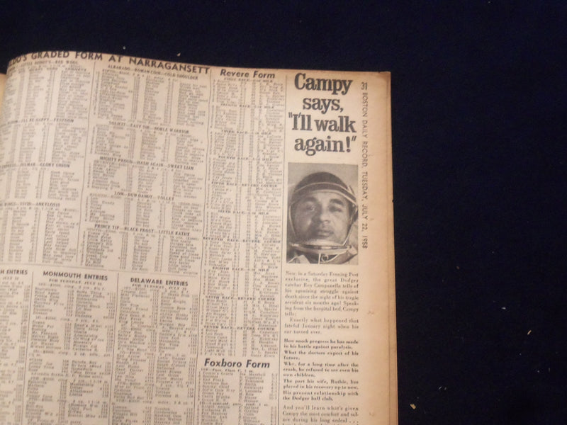 1958 JULY 22 BOSTON DAILY RECORD NEWSPAPER - CHALLENGE BY U.S. - NP 6362