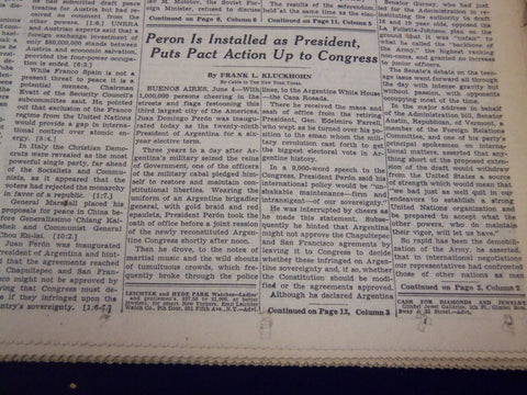 1946 JUNE 5 NEW YORK TIMES - PERON IS INSTALLED AS PRESIDENT - NT 2616